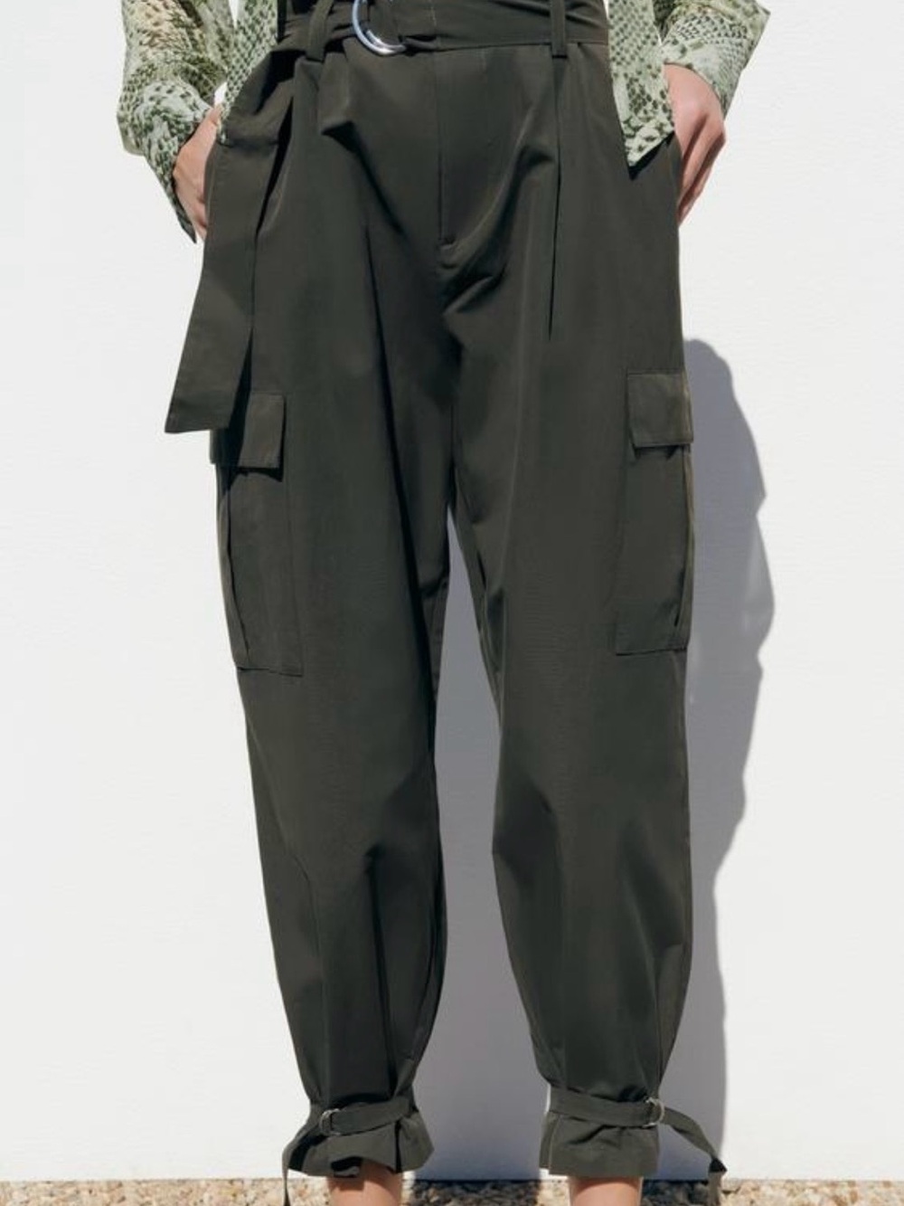Zara Olive Green Women's Cargo Trousers with Belt NWT
